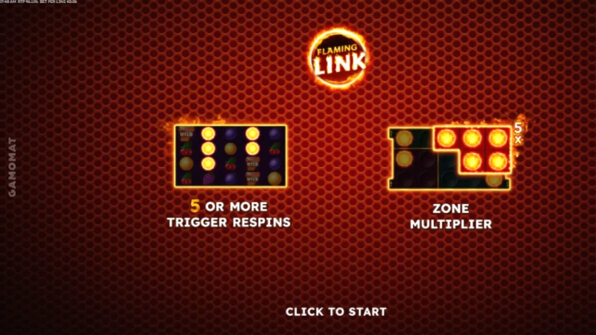 Tampilan visual slot 40 Finest XXL Flaming Link dengan simbol buah neon dan api