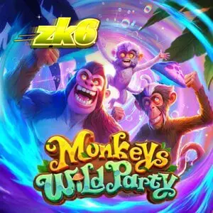 Tampilan visual slot Monkeys Wild Party dengan tema hutan dan monyet