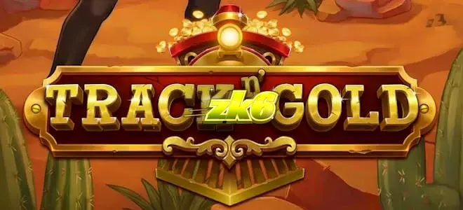 Pemandangan rel kereta api klasik dengan nuansa emas yang misterius dalam permainan slot Track n’ Gold.